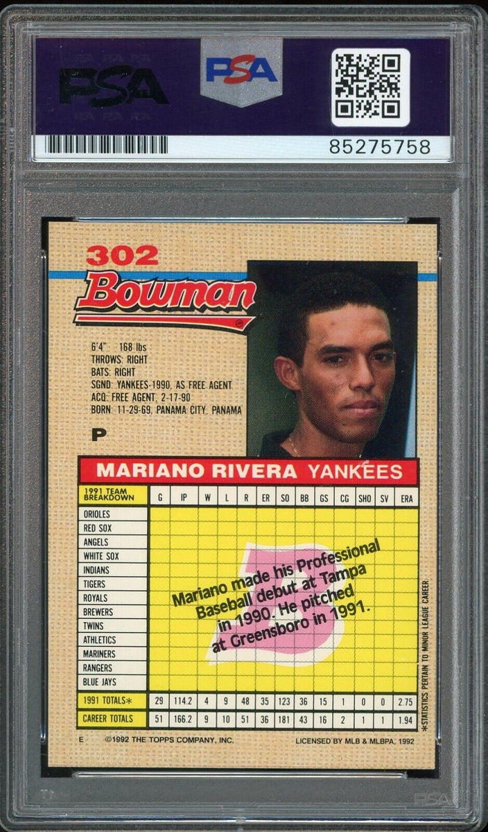 1992 Bowman #302 Mariano Rivera RC Rookie On Card PSA/DNA Auto