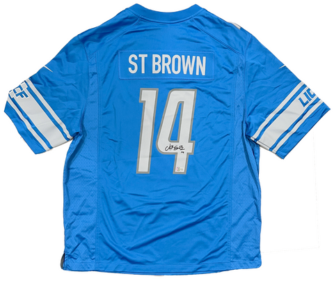 Amon-Ra St. Brown Detroit Lions Signed Blue Nike Game Jersey BAS Beckett