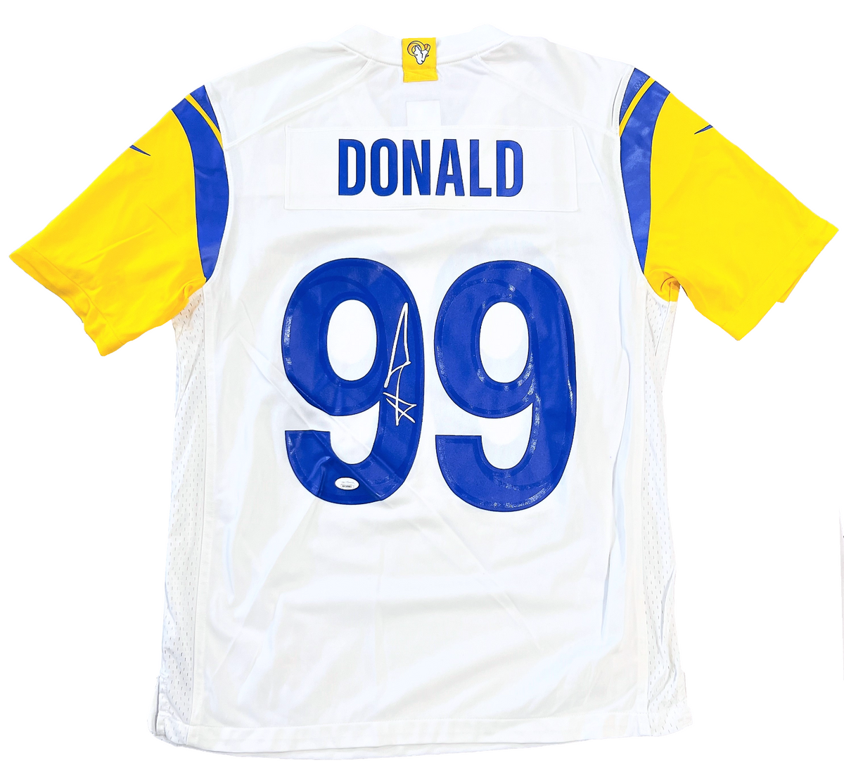 Aaron Donald Autographed and Framed White Rams Jersey