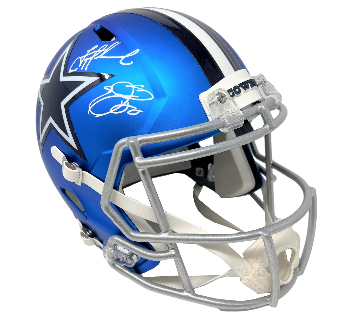 Emmitt Smith Michael Irvin & Troy Aikman Dallas Cowboys Autographed Riddell  Lunar Eclipse Alternate Authentic Helmet with Hall of Fame Inscriptions