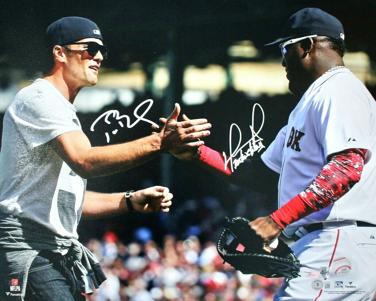 David Ortiz Red Sox Boston Strong w/ Tom Brady Signed HOF 22 Ins 16x20  Photo BAS