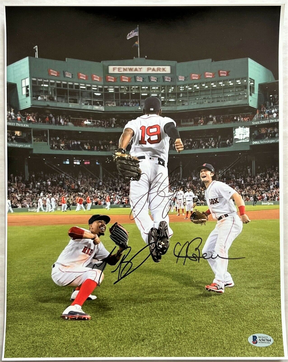 Andrew Benintendi Mookie Betts and Jackie Bradley Jr. Boston Red Sox 2018  MLB World Series Champions Autographed 16 x 20 Celebration Photograph