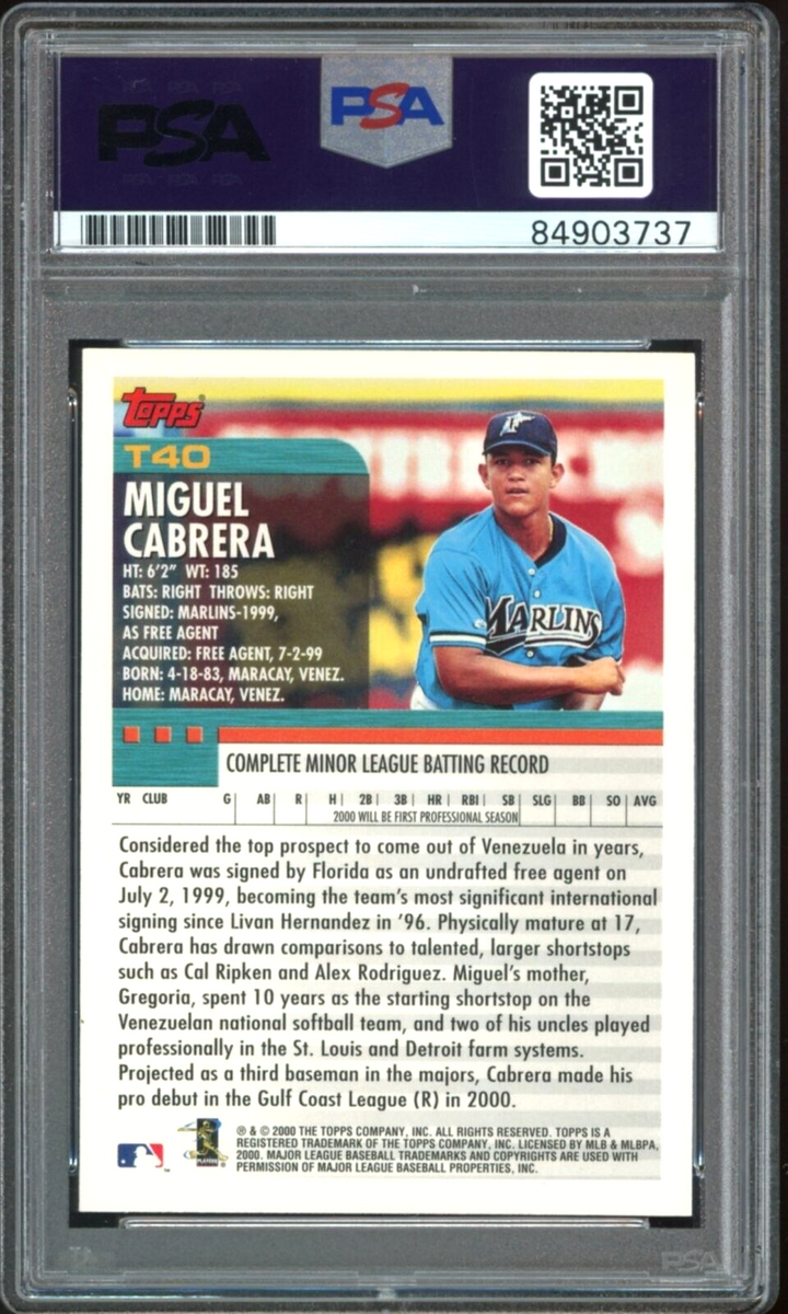 Miguel Cabrera Florida Marlins Signed 2000 Topps Update Rookie