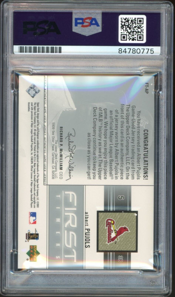 2002 UD First Timers Game Jersey Albert Pujols On Card PSA/DNA