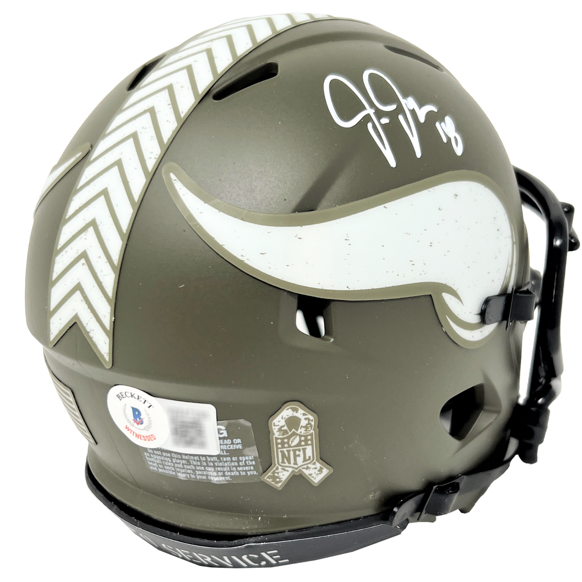 Justin Jefferson Signed Vikings Salute to Service Speed Mini  Helmet-BeckettWHolo