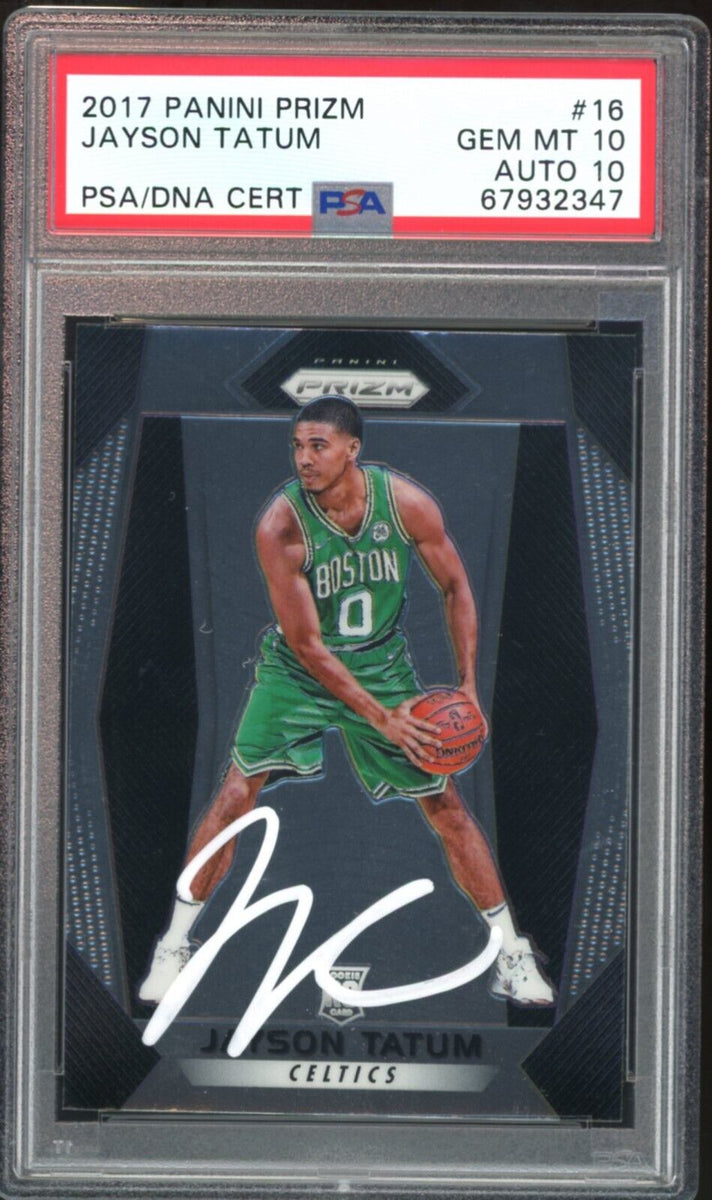 2017 Panini Prizm #16 Jayson Tatum RC On Card White Ink PSA 10/10 Auto –  Diamond Legends Online