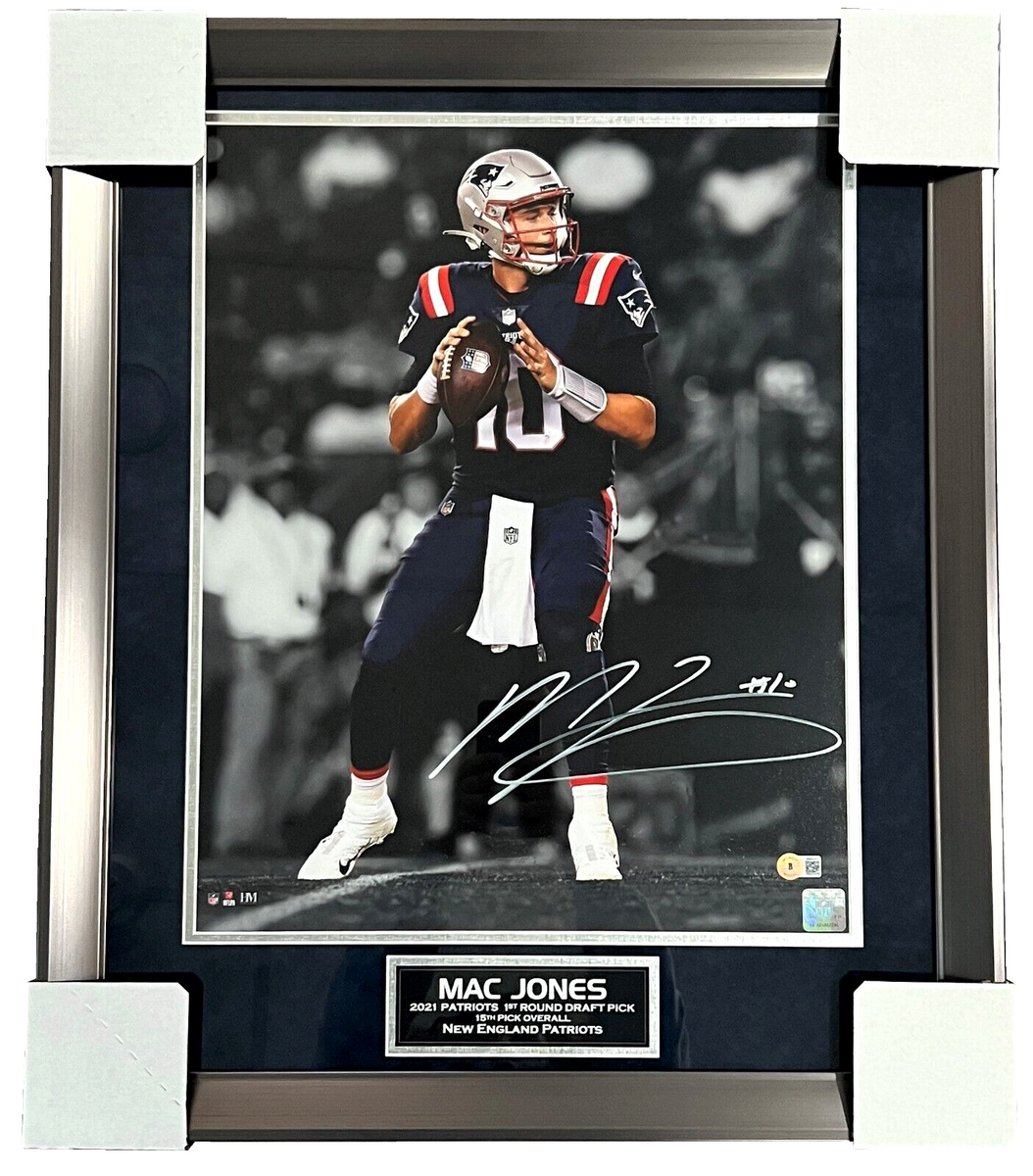 Mac Jones New England Patriots 27 x 39 Framed Art Jersey Print