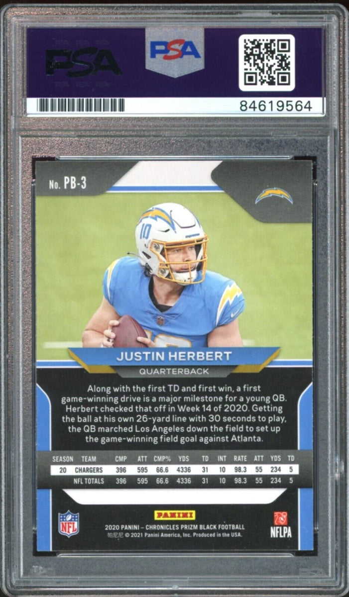 2020 PANINI CHRONICLES JUSTIN HERBERT #PB3 PRIZM BLACK-SILVER RC PSA 9 MINT  72028608 - AA Mint Cards