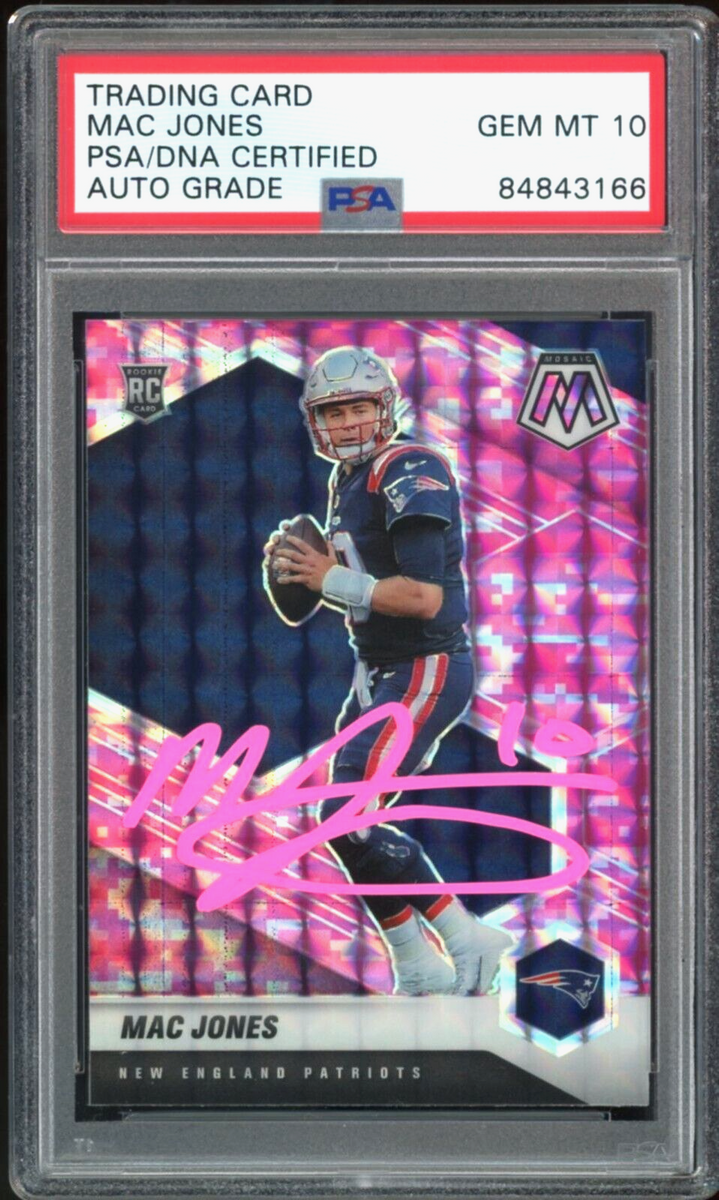 2021 Panini Mosaic Camo Pink Prizm Mac Jones RC On Card PSA/DNA Auto GEM  MINT 10