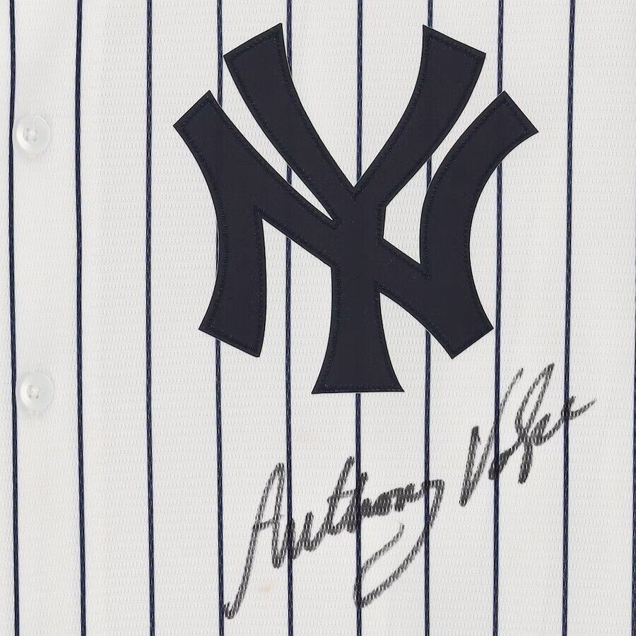 Anthony Volpe New York Yankees Autographed Fanatics Authentic 8 x 10  Pinstripe Jersey Batting Stance Photograph