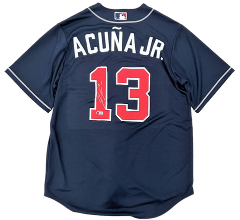 Ronald Acuna Jr. Atlanta Braves Signed Authentic Nike Navy Blue Jersey USA SM