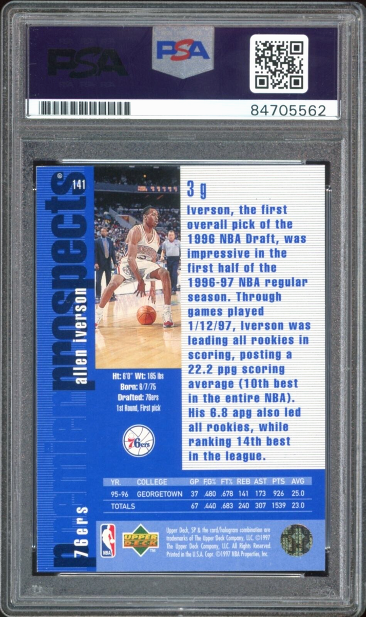 1996 SP #141 Allen Iverson RC Rookie 76ers On Card PSA/DNA 1996 SP #141 Allen Iverson RC Rookie 76ers On Card PSA/DNA