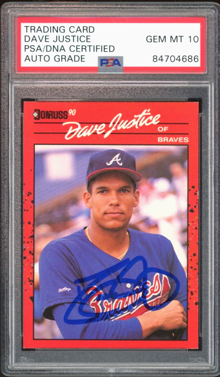 1990 Donruss #704 David Justice RC Rookie On Card PSA/DNA Auto GEM MINT 10