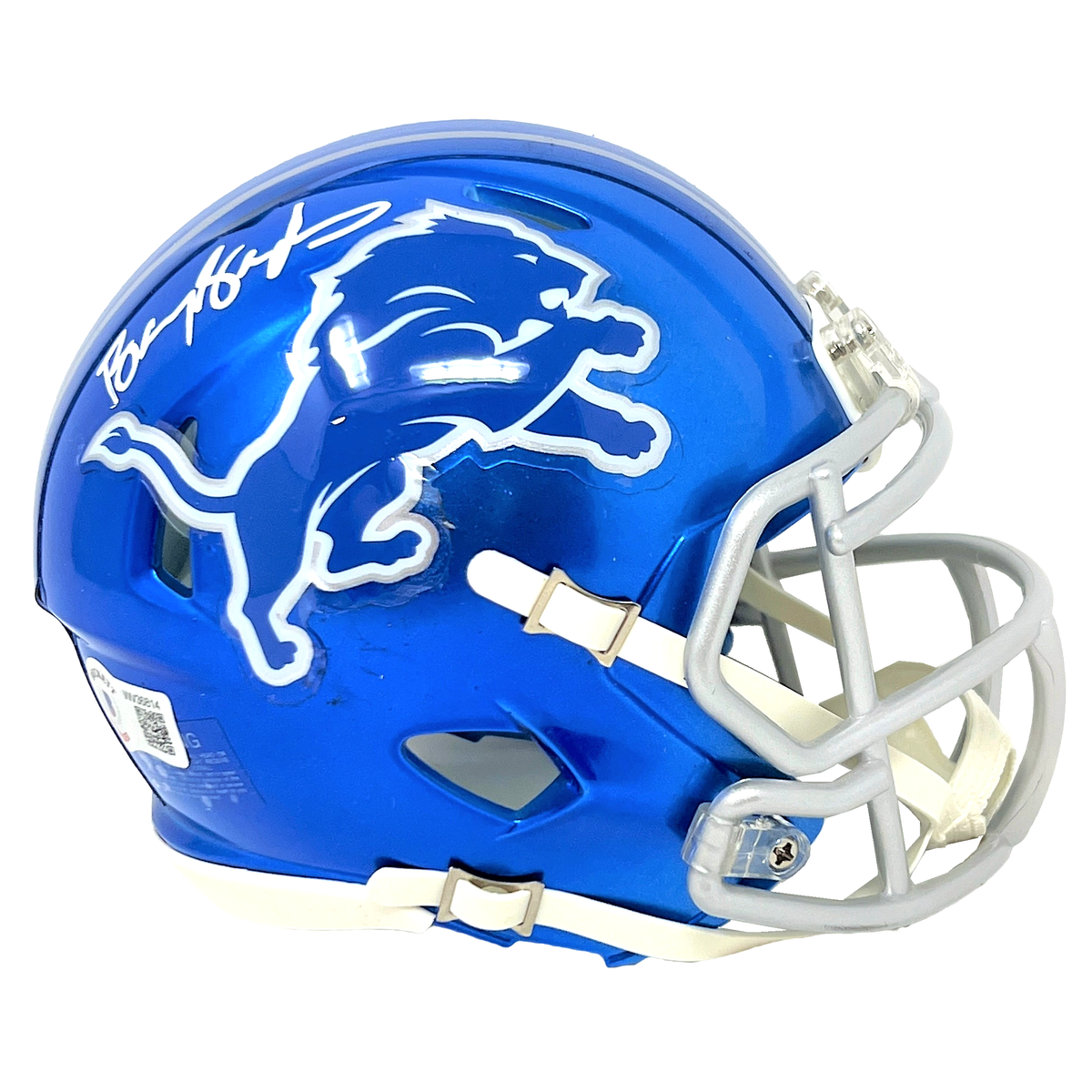 BARRY SANDERS SIGNED LIONS VSR4 THROWBACK MINI HELMET - JSA