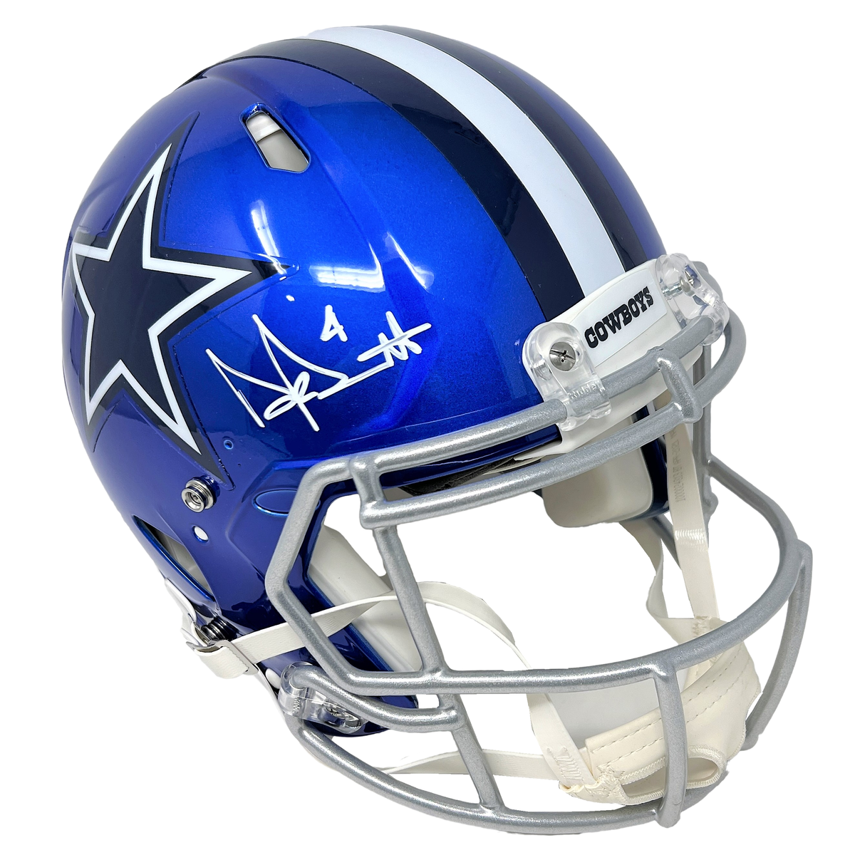 Cowboys Dak Prescott Signed Salute To Service Full Size Speed Rep Helmet  BAS Wit