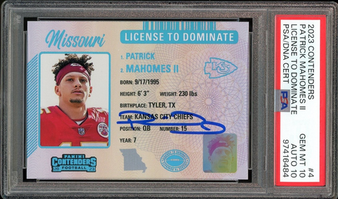 2023 Contenders License to Dominate Patrick Mahomes PSA 10/10 Auto GEM MINT Pop1