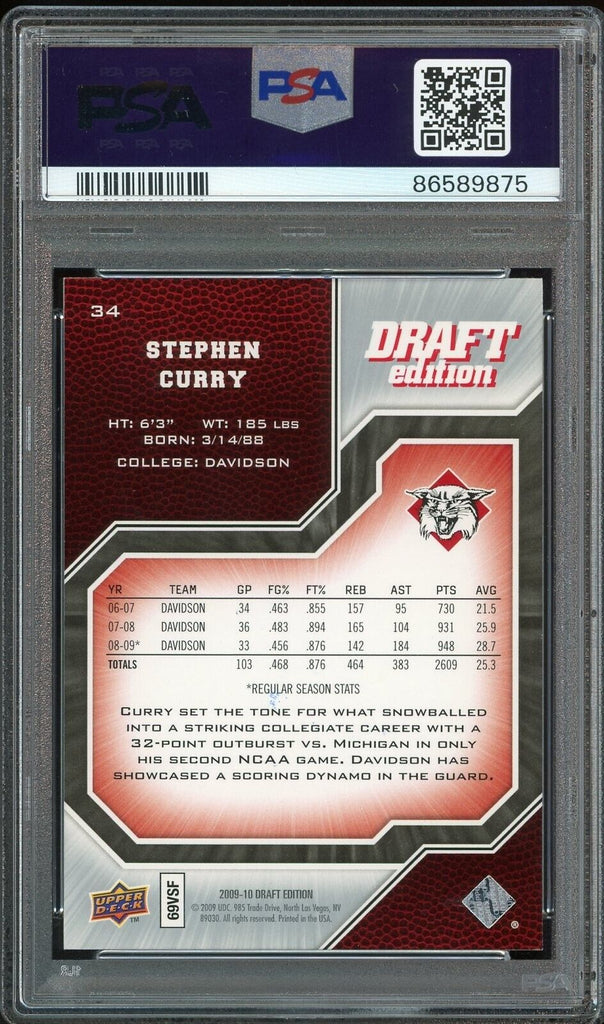 2009 UD Draft Edition #34 Stephen Curry RC On Card PSA 10/10 Auto