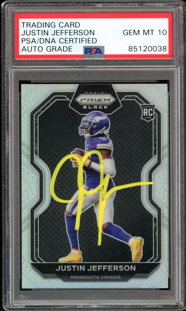 2020 Prizm Black Silver Justin Jefferson RC On Card PSA/DNA Auto GEM M Diamond Legends Online 2020 Prizm Black Silver Justin Jefferson RC On Card PSA/DNA Auto GEM M Diamond Legends Online
