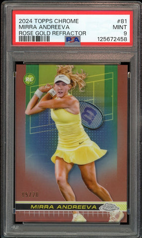 2024 Topps Chrome Tennis Rose Gold /20 Mirra Andreeva Rookie PSA 9 MINT0
