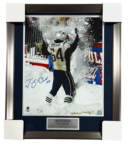 Tedy Bruschi Patriots Signed Snow Play 16x20 Matted & Framed Photo Pats Alumni