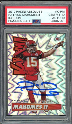 2019 Panini Absolute KABOOM! #KPM Patrick Mahomes PSA 10/10 Auto GEM MINT Pop 1