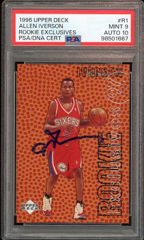 1996 Upper Deck Rookie Exclusives #R1 Allen Iverson On Card PSA