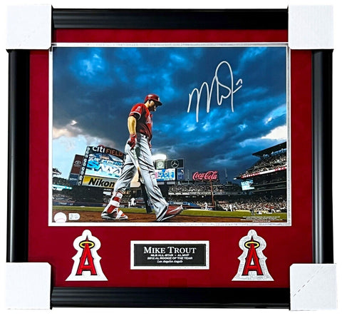 Mike Trout LA Angels Signed Citi Field Stadium 16x20 Matted & Framed Photo MLB
