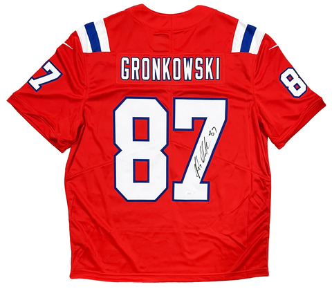 Rob Gronkowski New England Patriots Signed Red Throwback Nike Limited Jersey JSA