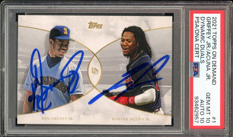 2021 Topps Demand Dual Ken Griffey Jr. Ronald Acuna Jr. PSA 10/10 Auto GEM MINT