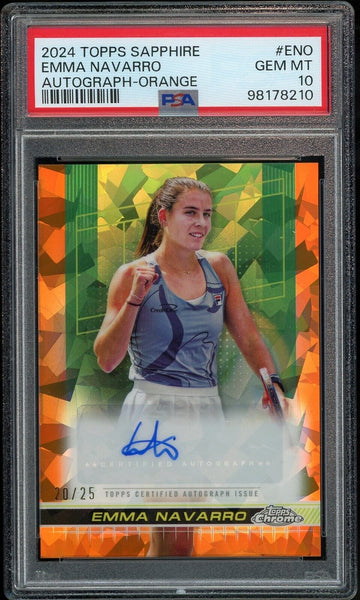 2024 Topps Chrome Sapphire Tennis Orange /25 Emma Navarro Auto PSA