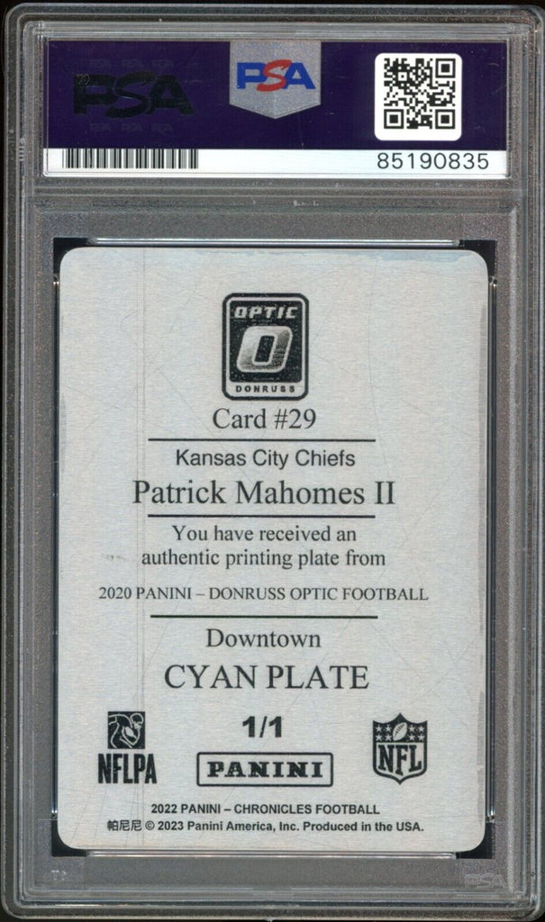 2022 Panini Cyan Plate 1/1 Optic Downtown Patrick Mahomes PSA Auto GEM Diamond Legends Online 2022 Panini Cyan Plate 1/1 Optic Downtown Patrick Mahomes PSA Auto GEM Diamond Legends Online