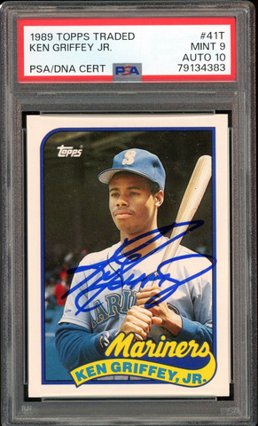1989 Topps Traded #41T Ken Griffey Jr. RC On Card PSA/DNA 9/10 Auto MINT