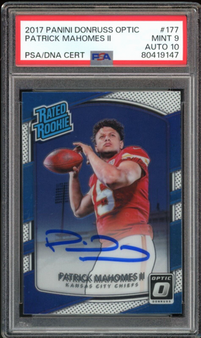 2017 Donruss Optic Rated Rookie Patrick Mahomes RC Rookie On Card PSA 9/10 Auto