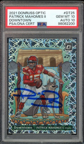 2021 Donruss Optic Downtown DT25 Patrick Mahomes On Card PSA 10/10 Auto GEM MINT