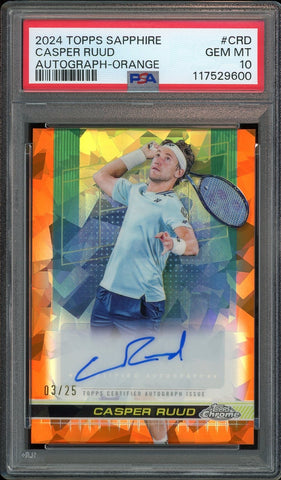 2024 Topps Chrome Sapphire Tennis Orange /25 Casper Ruud Auto PSA 10 GEM MINT0