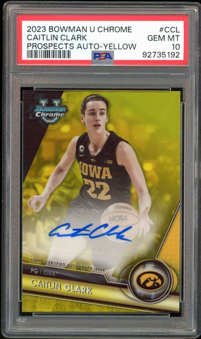 2023 Bowman U Chrome Prospects Yellow #/75 Caitlin Clark Auto PSA 10 GEM MINT