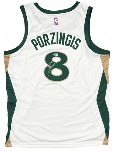 Kristaps Porzingis Boston Celtics Signed 2023/24 Nike City Edition Jersey BAS