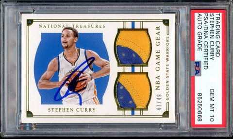 2015 National Treasures Jersey Patch #/49 Stephen Curry PSA/DNA Auto GEM MINT 10