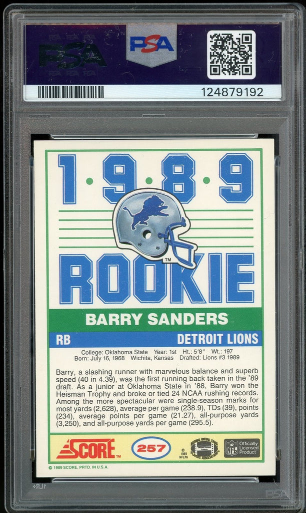 1989 Score #257 Barry Sanders RC THE LION KING Inscribed On Card