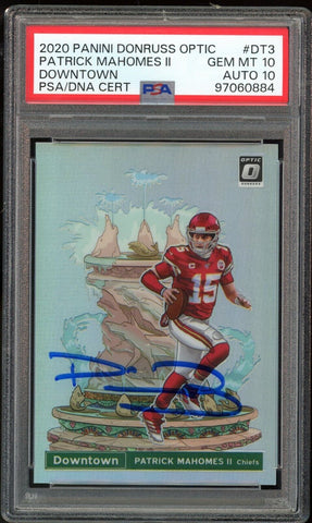 2020 Donruss Optic Downtown Patrick Mahomes PSA 10/10 Auto GEM MINT Pop 1