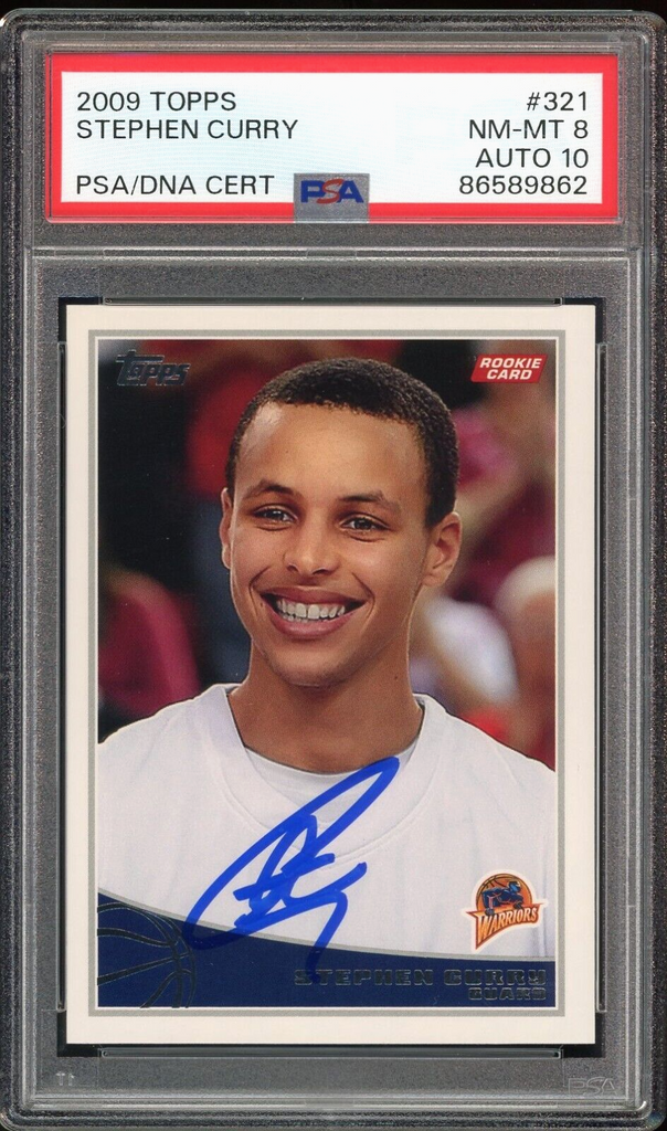 2009 Topps #321 Stephen Curry RC Rookie On Card PSA 8/10 Auto NM