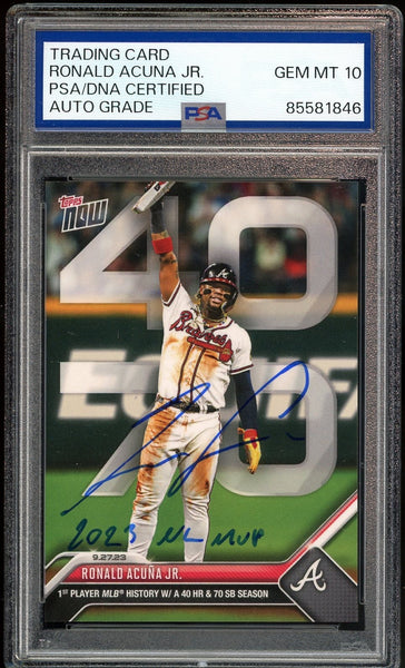 ブレーブス アクーニャJr  直筆サインフォト 2023 NL MVP 証明有 2023 Topps Now Ronald Acuna Jr. 2023 NL MVP Inscribed PSA