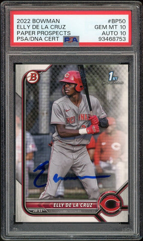 2022 Bowman Prospects #BP-50 Elly De LA Cruz RC On Card PSA 10/10 Auto GEM MINT