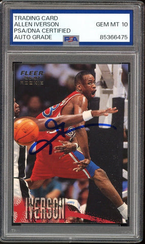 1996 Fleer #235 Allen Iverson RC Rookie 76ers PSA/DNA Auto GEM MINT 10