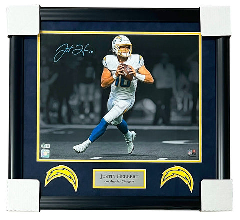 Justin Herbert LA Chargers Signed Spotlight 16x20 Matted & Framed Photo BAS