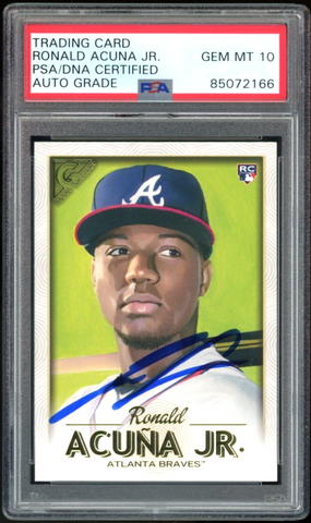 2018 Topps Gallery #140 Ronald Acuna Jr. RC On Card PSA/DNA Auto GEM MINT 10