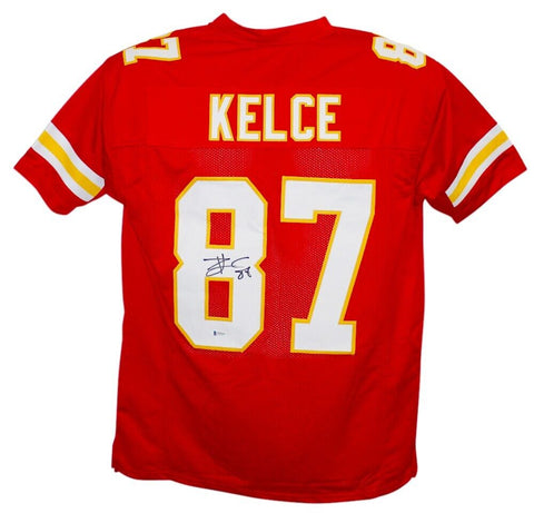 Travis Kelce Kansas City Chiefs Signed Red Custom Jersey Beckett BAS
