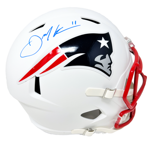 Julian Edelman New England Patriots Signed Riddell Flat White Replica Helmet JSA