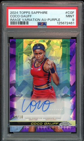 2024 Topps Chrome Sapphire Tennis Purple /10 Coco Gauff Auto RC PSA 9 MINT0