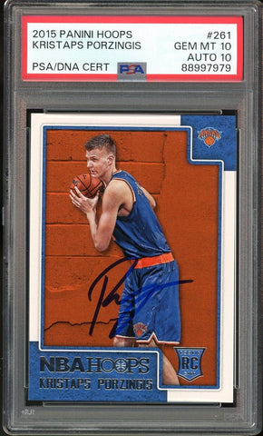 2015 Panini Hoops #261 Kristaps Porzingis RC On Card PSA 10/10 Auto GEM MINT